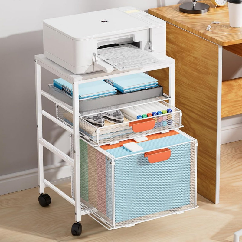 Printer Stand with Storage,Large Rolling Cart on Wheels,File Organiser White with Drawers