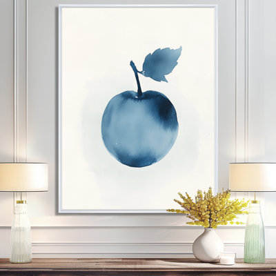 «Cool Blue Minimal Apple Fruit I» - art mural contemporain bleu
