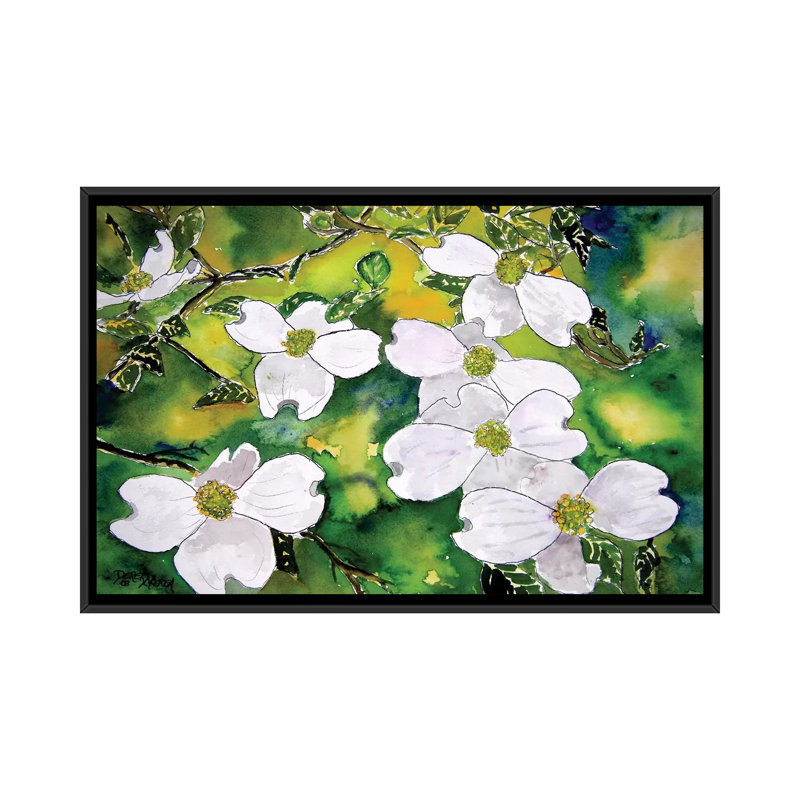 «Dogwood Tree Flowers», impression sur toile, H 18 po x l 26 po x P 1,5 po, Toile avec cadre noir, Pas de tapis