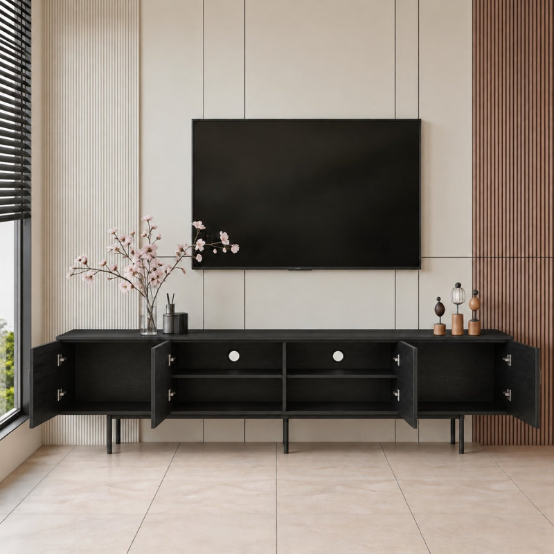 Retro Style TV Stand & Media Unit | TV Cabinet for 75-100 Inch TVs | Large Storage with Cable Ports | 1.8m & 2.4m Size Options | Premium Furniture for Living Room，Fast Dispatch From UK Warehouse — 2 Working Days