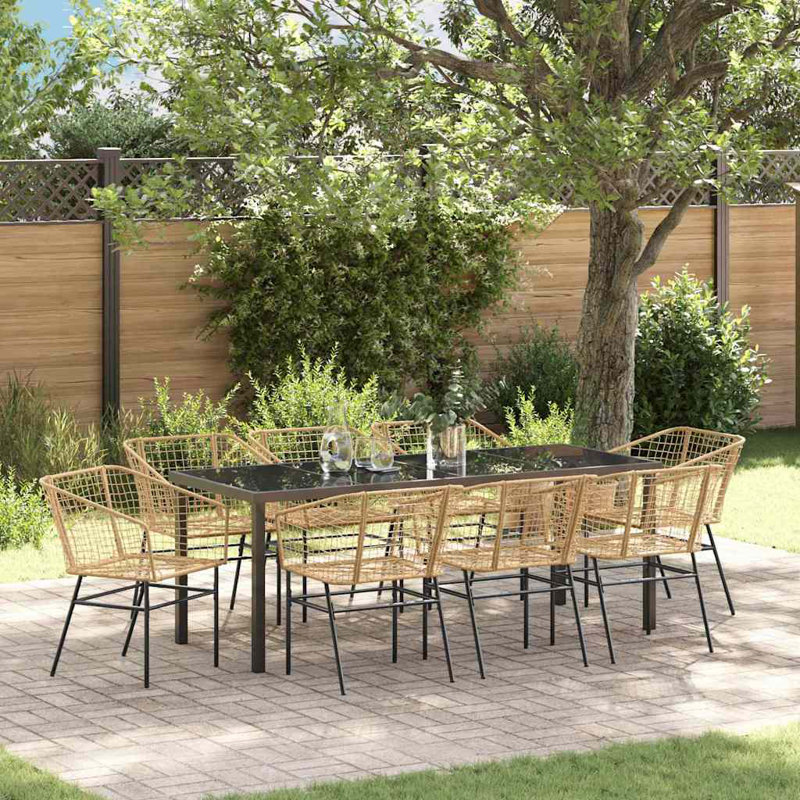  Ensemble de salle à manger de jardin 9 pièces en rotin de polyester brun, Naturel, 8