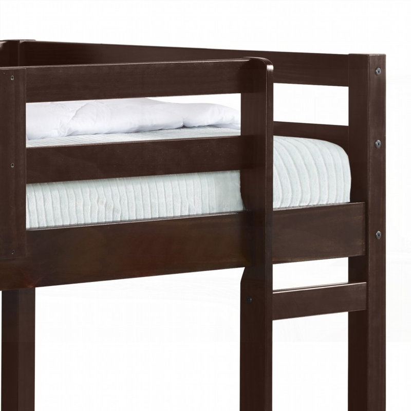Twin Loft Bed with Espresso Finish - No Box Spring Needed, Solid Pine Wood Frame, Espresso