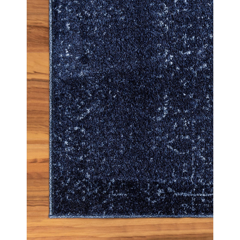 Tapis tissé à la machine à motif abstrait bleu Emaria, Rectangle 3 pi 3 po x 5 pi 3 po