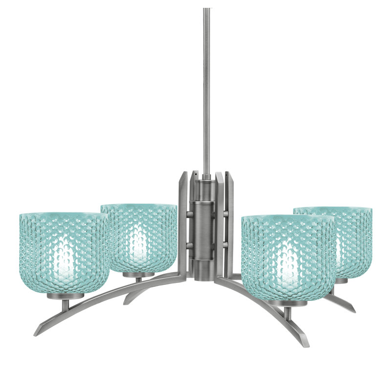 Lustre lumineux avec verre texturé turquoise de 6 po, H 58,25 po x l 27,5 po x P 27,5 po, Graphite, 4