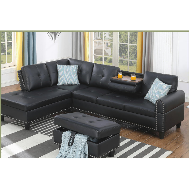Canapé modulaire en similicuir avec repose-pieds