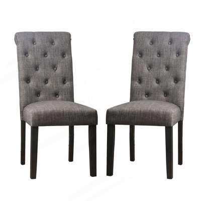 Ensemble de 2 chaises de salle à manger rembourrées en tissu noir antique et ivoire