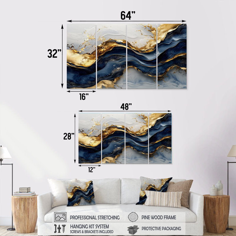 Frederick - Marble Wall Art - Modern Wall Art Set, 28" H x 48" W, 4