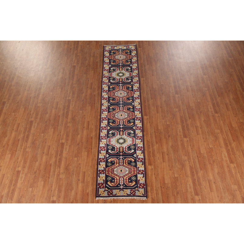 Tapis de couloir oriental bleu marine traditionnel 3 x 12