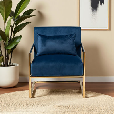 Luvi Navy Blue Velvet Upholstered Chair With Gold Finish Leg, 31.18'' H X 26.87'' W X 30.75'' D