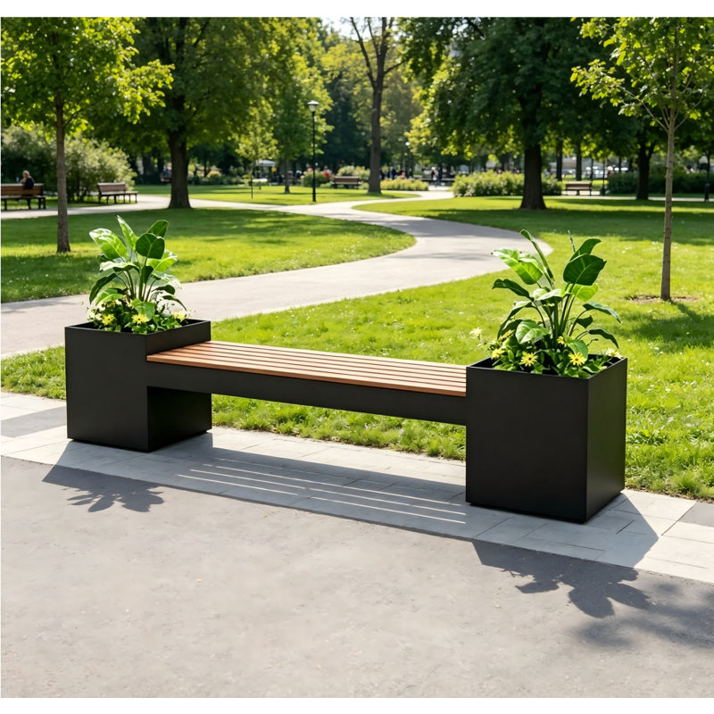 Jardinière d'extérieur en fer avec rail et cloison, H 19,69 po x l 78,74 po x P 15,75 po, Noir