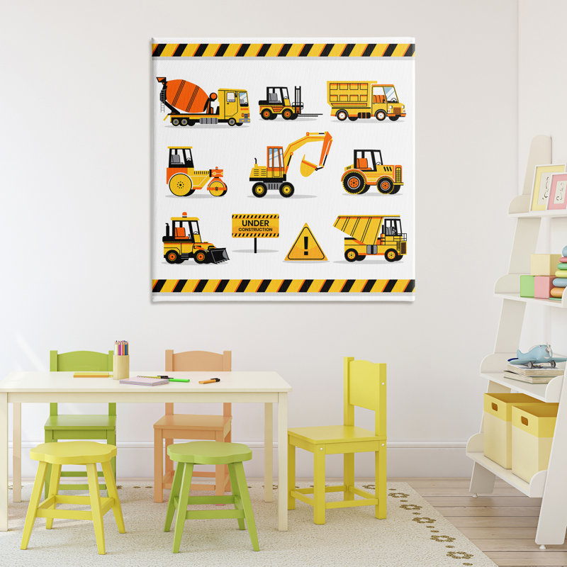 Engins de chantier avec toile d'avertissement, design by Creative Studio, H 36 po x l 36 po