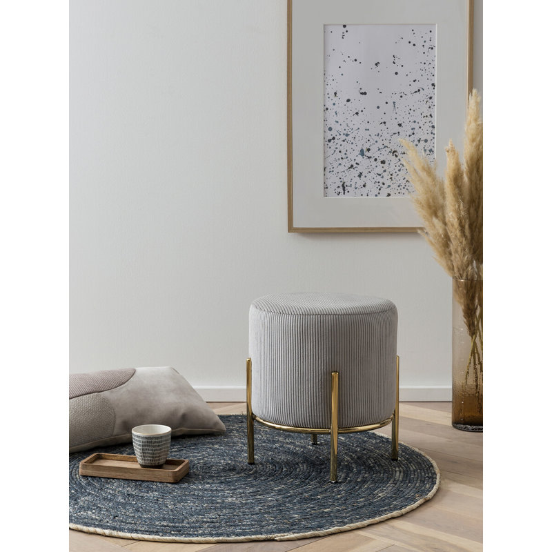 Tympanick 35cm Wide Round Solid Colour Footstool Ottoman,  Gold, Light Grey