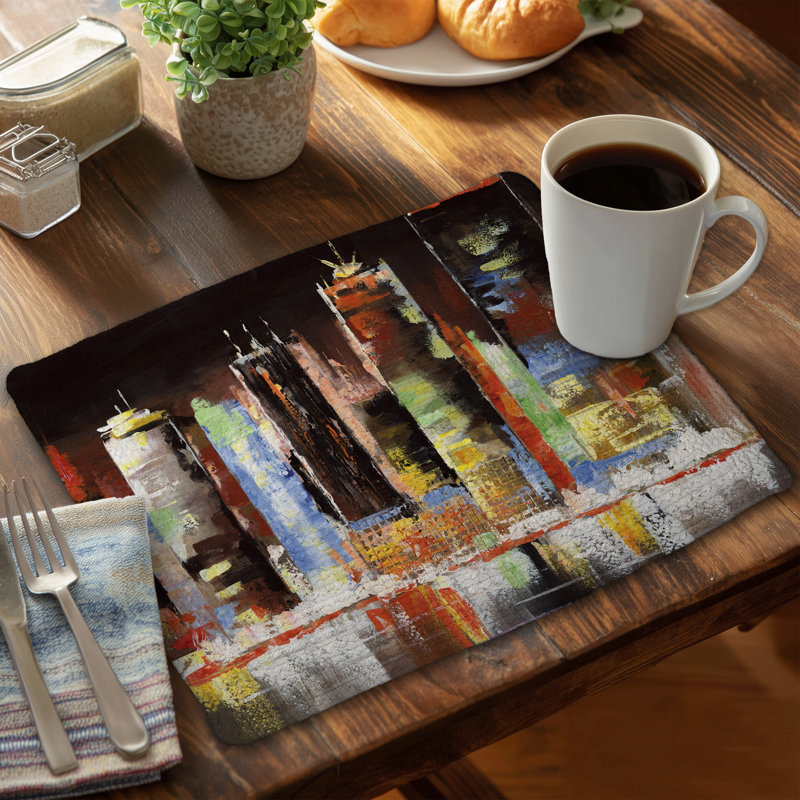 Ensemble de 4 napperons en polyester tressé Cityscape by Night