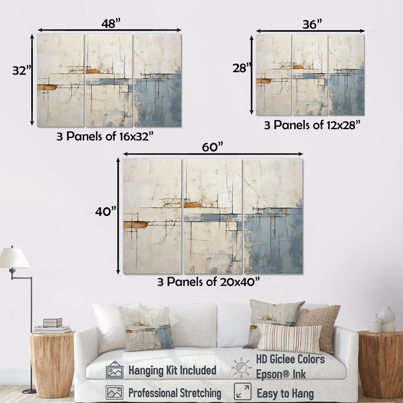«Abstract Blue Beige Road Collage», ensemble de reproductions d'art mural abstrait, Toile tendue, H 28 po x l 36 po x P 1 po
