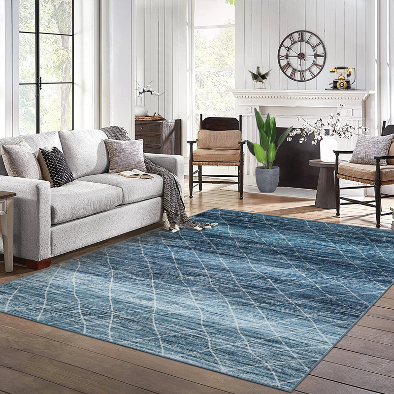 Boho Machine Washable Rug with Rubber Backing for Living Room Geometric Non-Slip Area Rug Indoor Carpet Non-Shedding Rug for Bedroom Dining Room Hallway Kitchen Office Playroom Nursery