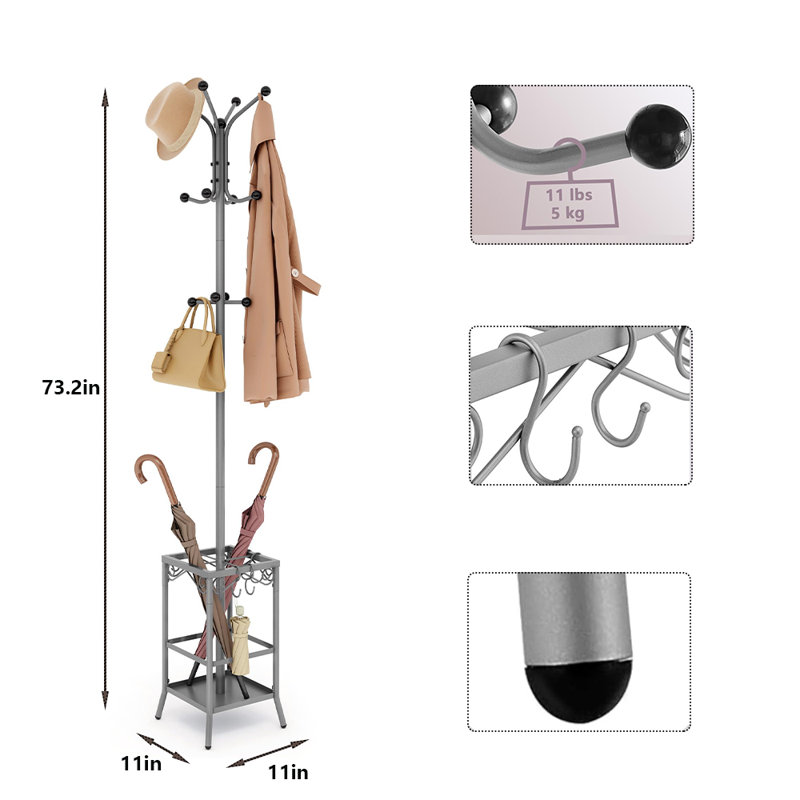 Portemanteau autoportant avec porte-parapluie, Gris