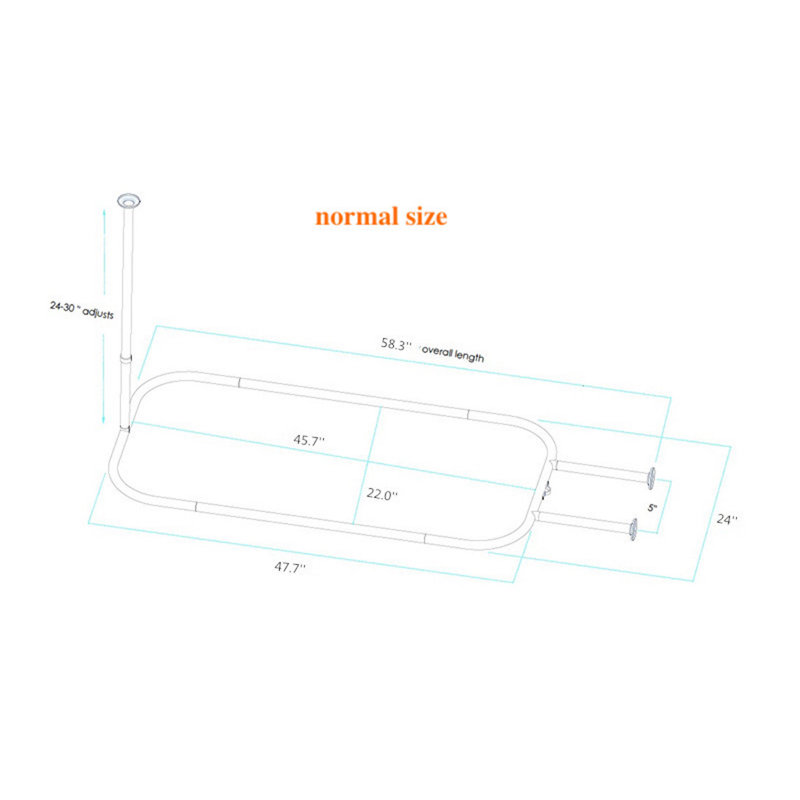 Black Aluminum D-Shaped Wall and Ceiling Mounted Shower Rod