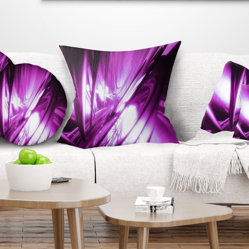 Art abstrait 3D, fractale mauve - coussin imprimé abstrait, 18 po x 18 po, Coussin décoratif