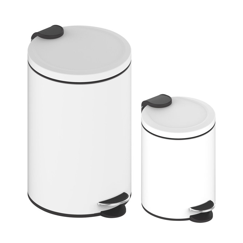 Ensemble de poubelle à pédale ronde innovante en métal 3,2 gallons et 0,8 gallon Innovaze, Blanc