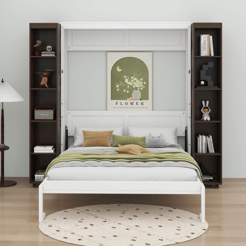 Grand lit escamotable moderne escamotable avec portes de rangement, Espresso