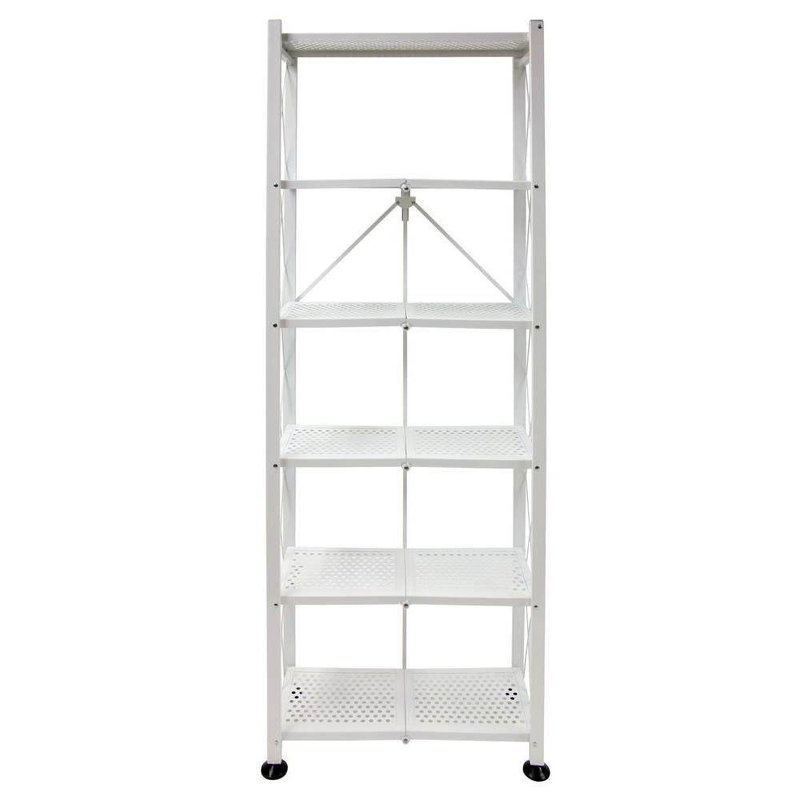 Origami Foldable 6-Shelf Classic Stamped Steel Bookcase, White