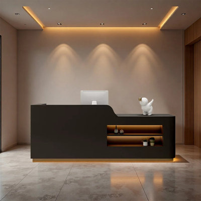 Bureau de réception moderne en forme de L avec éclairage à DEL, comptoir de bienvenue de 94,48 po de largeur pour salon, spa, boutique ou bureau
