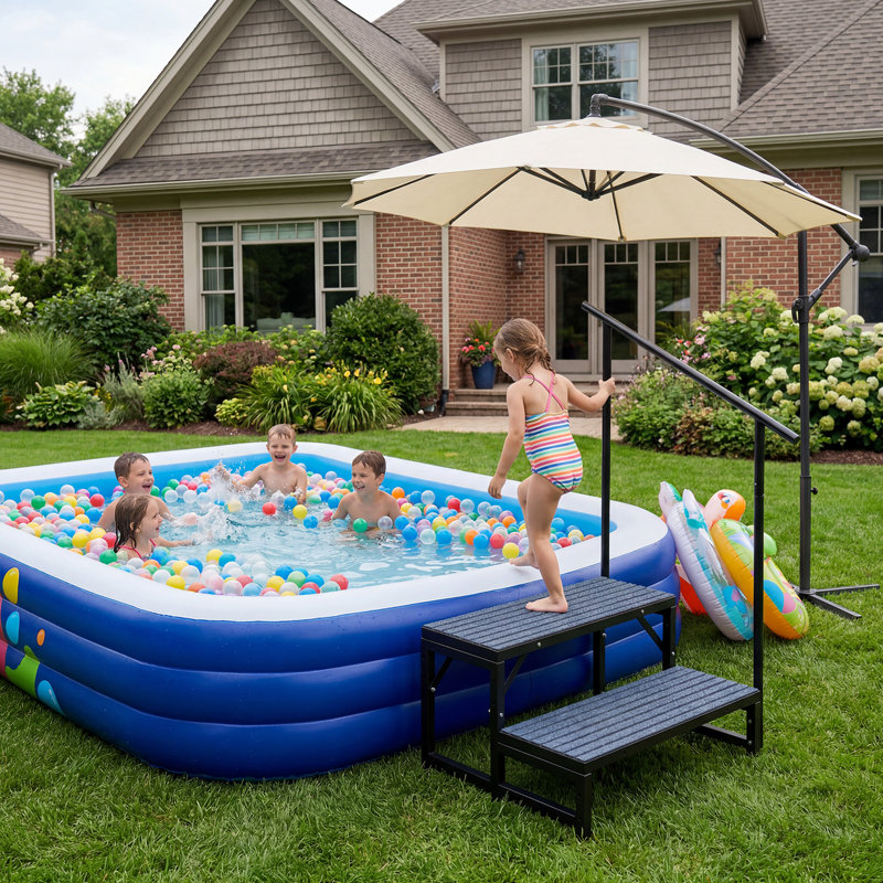 RV Steps, Heavy-Duty 2-Step Hot Tub Steps with 1 Handrail, RV Trailer Steps with Non-Slip Mats, Portable Ladder Stairs for RV, Pool, Camper, Trailer, Mobile Home, Porch