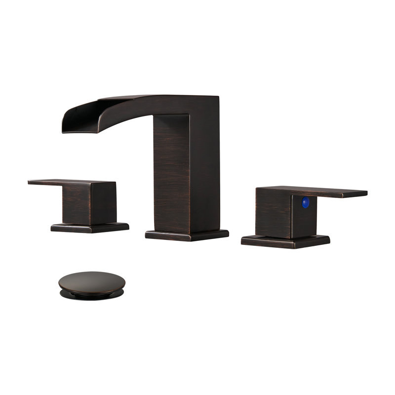 Widespread 8" Waterfall Bathroom Faucet 3 Hole, 2-handle Bathroom Sink Faucet with Pop Up Drain Assembly, Oil Rubbed Bronze