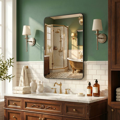 24"x36" Wall Mirror for Bathroom & Bedroom​ – HD Explosion‑Proof Glass, Horizontal/Vertical Mount, Rust‑Proof Water‑Resistant Aluminum Frame, Easy Install