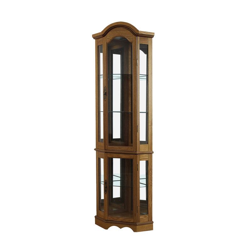 Armoire de sol vitrée lumineuse pour angle à 5 côtés fixée au mur Clayborne, Chêne
