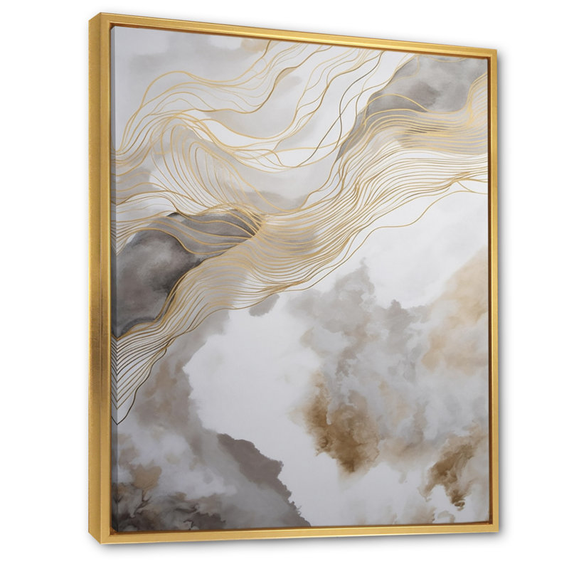 Gold and Grey Abstracted Line Artistry V - Print on Canvas, 44" H x 34" W x 1.5" D, Gold Floater Framed