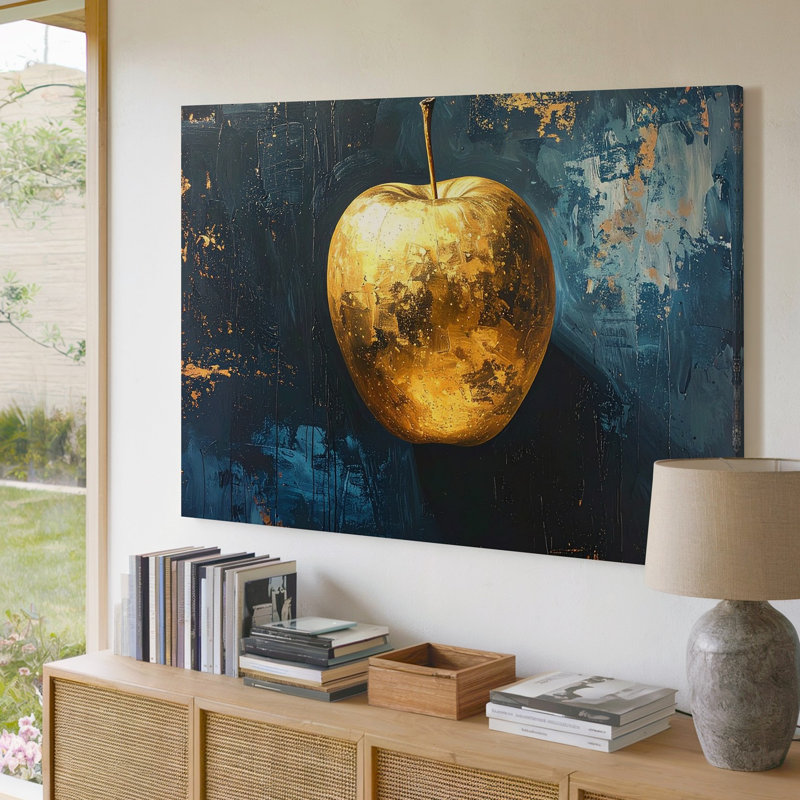 Art doré minimaliste sur fond texturé foncé, H 9 po x l 12 po