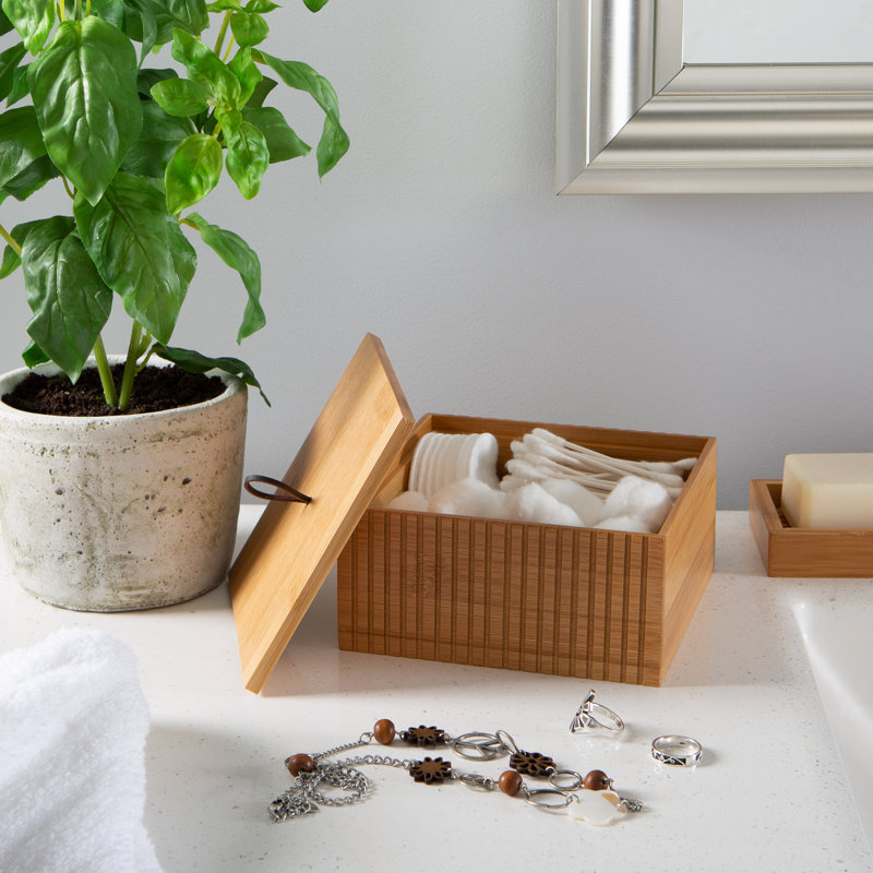 Grand contenant de rangement pour salle de bain en bambou 