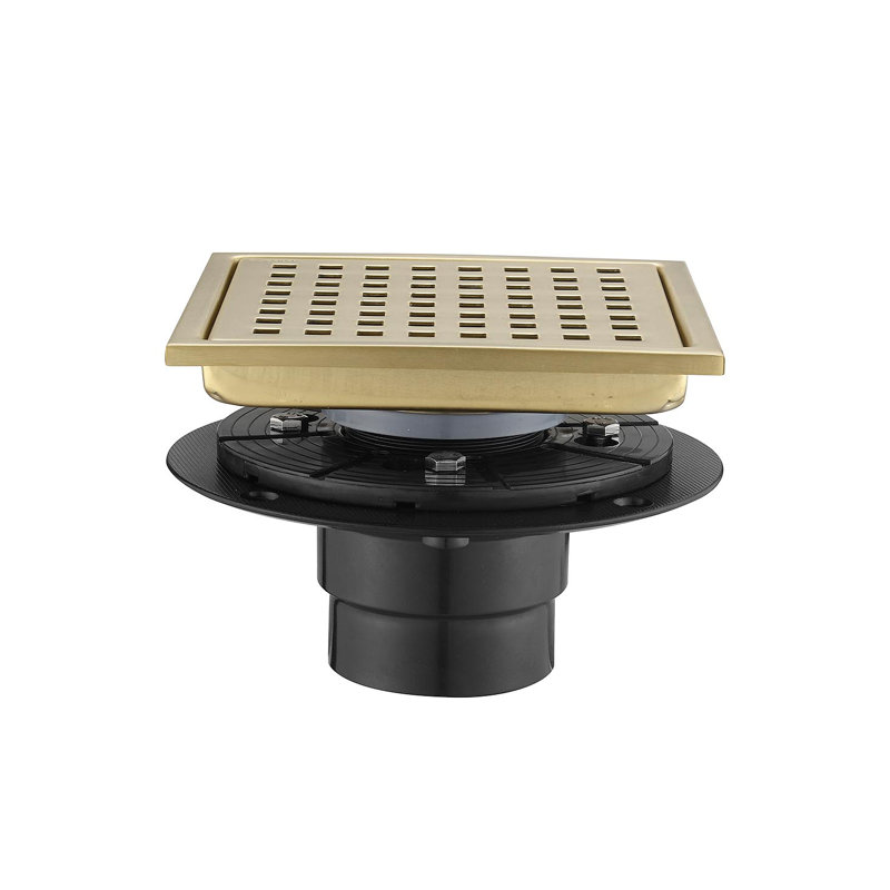 6 Inch Grid Shower Floor Drain, Brushed Gold
