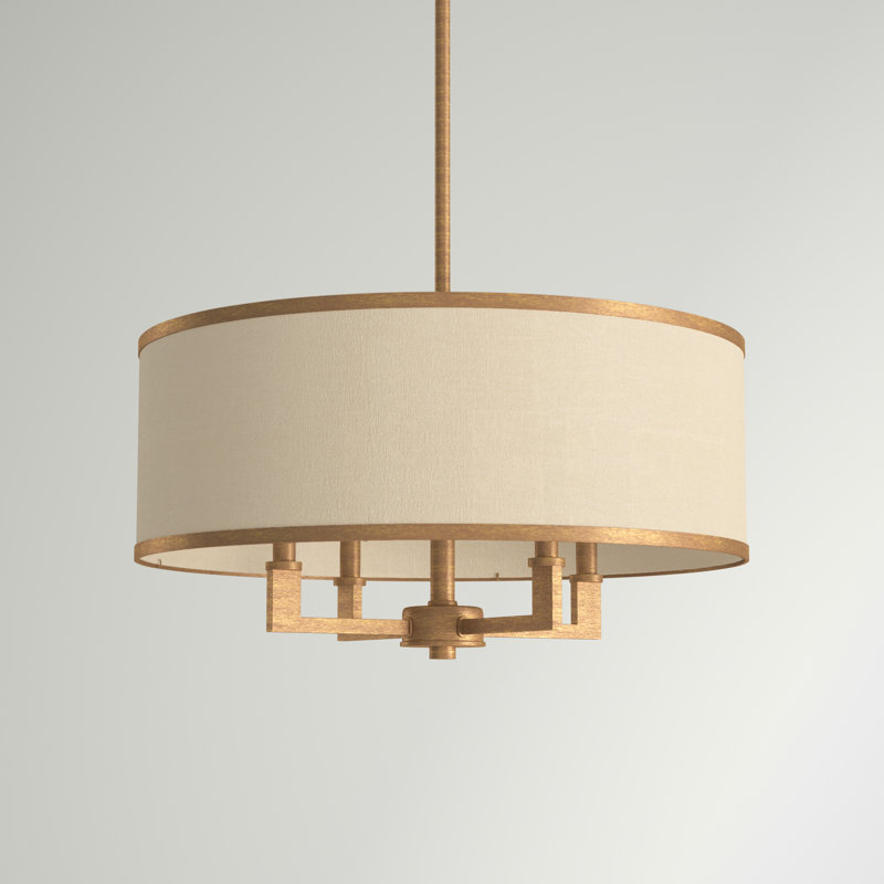 Berthine 4 - Lights Shaded Drum Chandelier, Hand Painted Antique Gold Leaf
