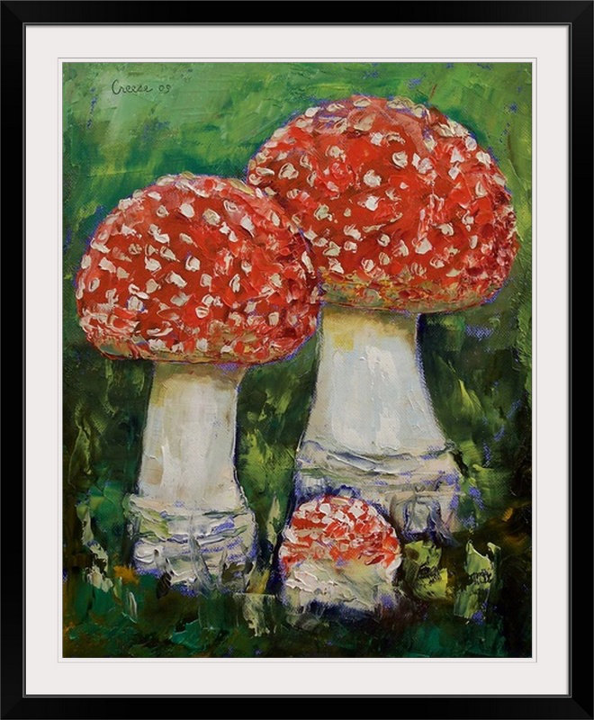 «Muldridge Three Mushroom» par Michael Creese, reproduction d'art, H 38 po x l 32 po x P 1 po, Cadre noir