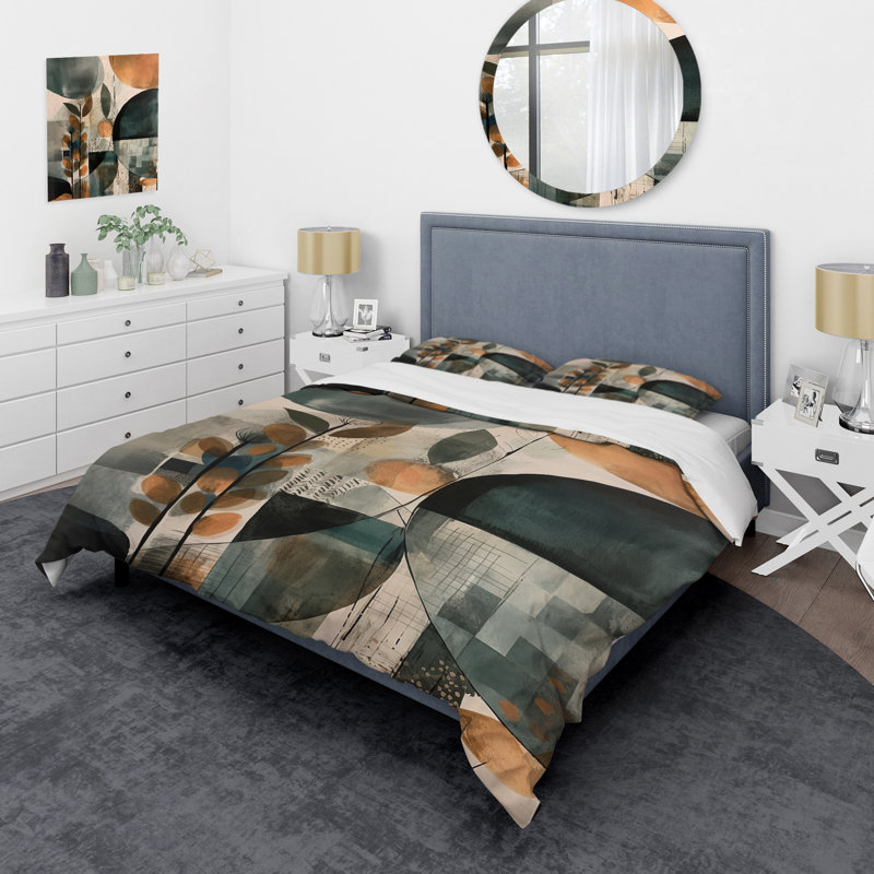 Ensemble de housse de couette en microfibre / polyester Green and Brown Artistic Libération II