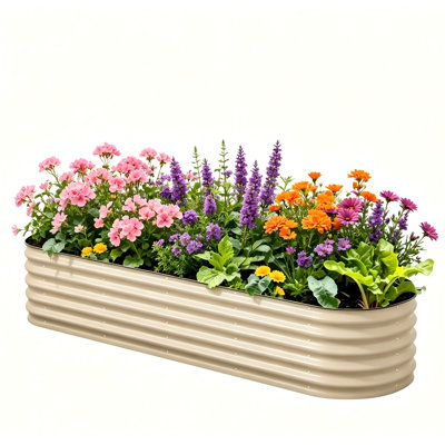 8x2 Ft Galvanized Steel Raised Garden Bed Outdoor, Metal Heavy Duty Planter Boxes For Gardening, Easy Assemble Plant Container Kit For Vegetable, Flower, Fruit, beige