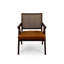 Fauteuil d'appoint en cuir véritable italien avec dossier en canne et structure en bois de chêne massif, entièrement assemblé