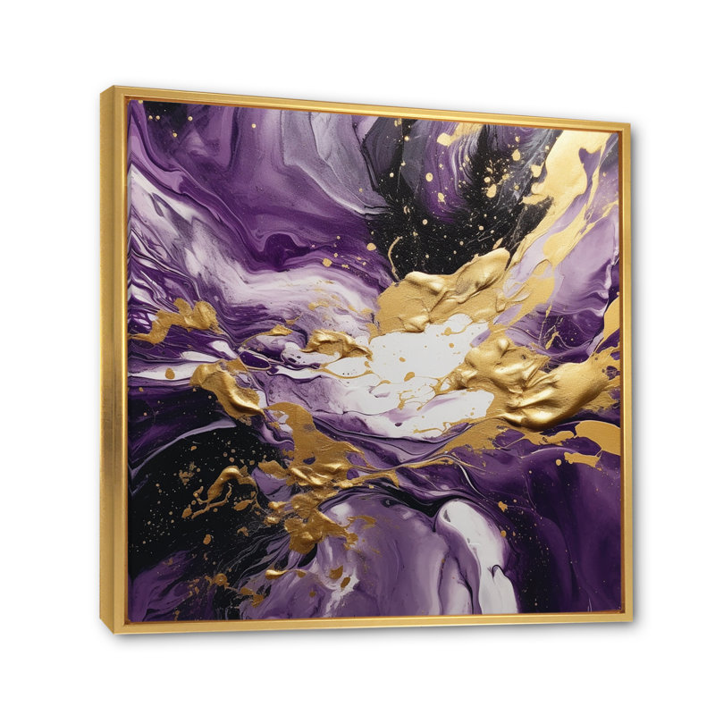 «Mauve et or», impression d'art mural abstrait, Cadre flottant doré, H 30 po x l 30 po x P 1 po