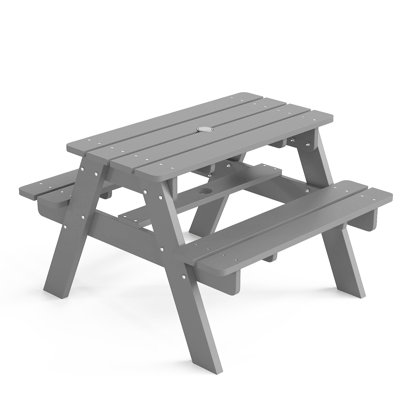 Picnic Table, Hdpe All Weather Toddler Picnic Table, Outdoor Table And Chair Set W/umbrella Hole For Patio by Harriet Bee