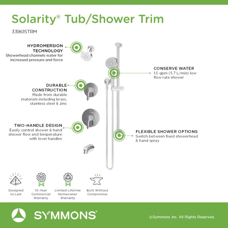 Solarity Hydromersion Double Handle Tub And Shower Trim Kit With Hand Spray, Polished Chrome