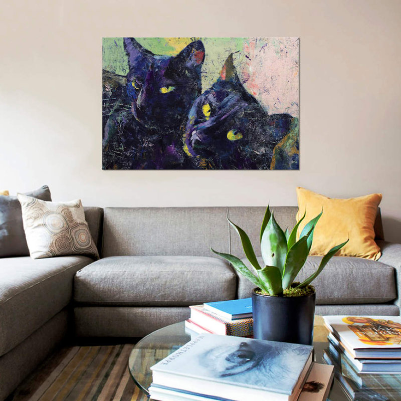 Black Cats 1 Piece Painting on Canvas, 66.04 cm H x 45.72 cm W, Black Floater Framed
