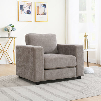 Fauteuil d'appoint surdimensionné avec accoudoirs larges, fauteuil moderne en tissu de chenille, housses lavables, grand fauteuil rembourré confortable, fauteuil de lecture, fauteuil de lecture pour le bureau de la chambre à coucher, brun clair
