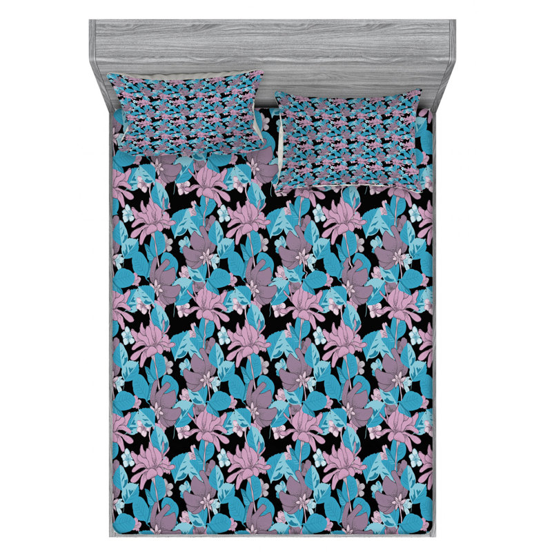 Microfiber Floral Sheet Set, Queen Sheet Set + Fitted Sheet + 2 Pillowcases