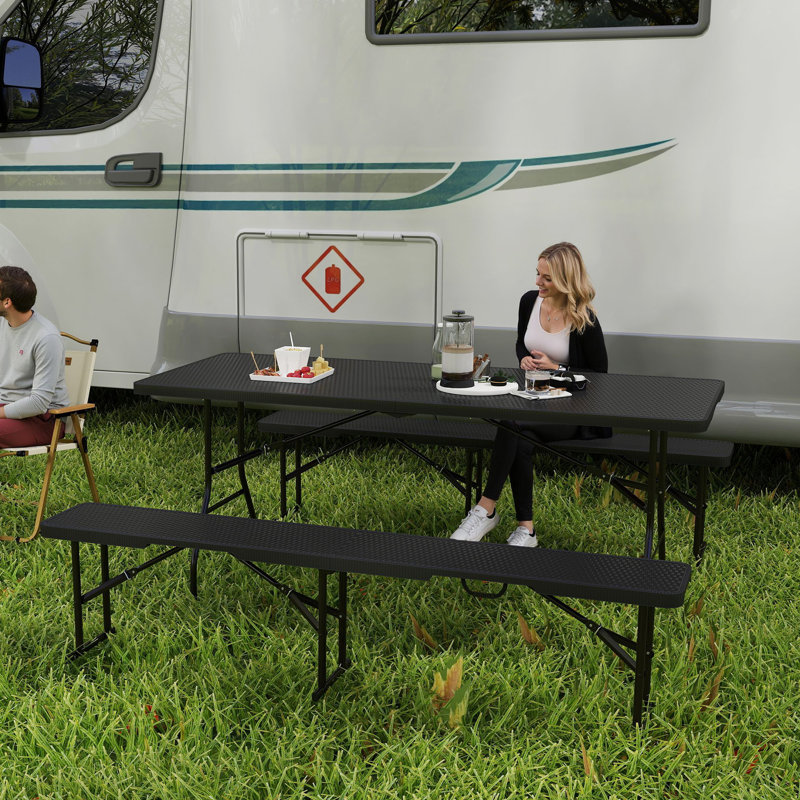 Rectangular 3 - Piece 180Cm L Outdoor Picnic Table, Black/Brown