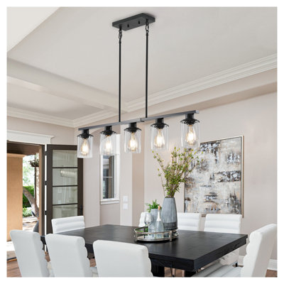 Lustre linéaire 5 lumières avec abat-jour en verre transparent Modern Modern