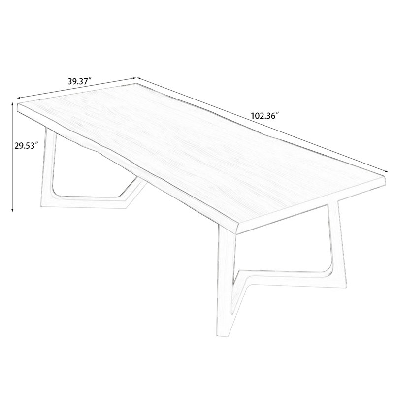 Nut-brown Free form Solid Wood Dining Table, 29.53"H x 102.36"L x 39.37"W