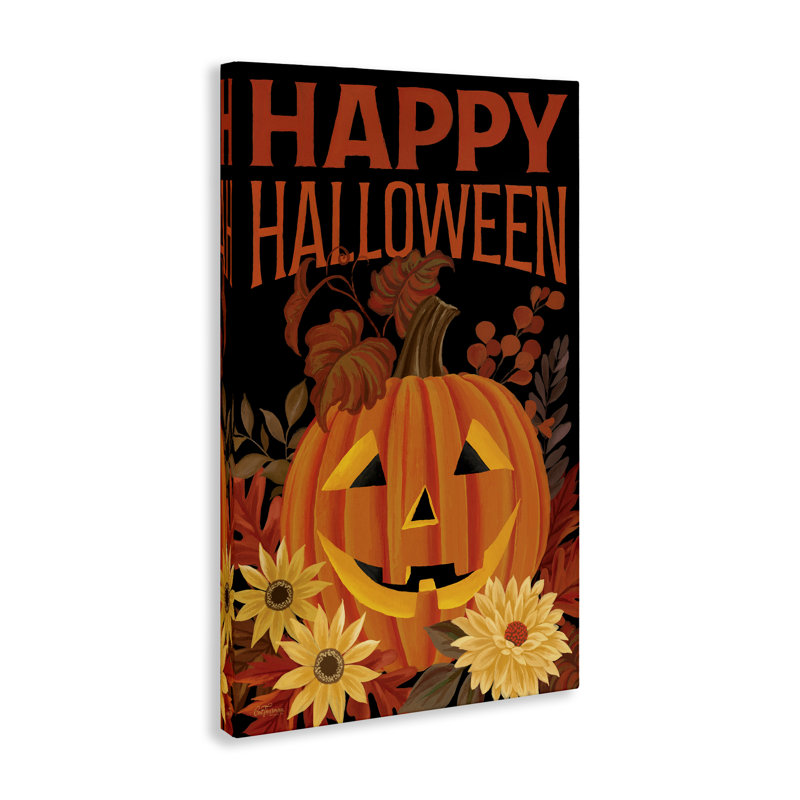 Joyeux Halloween, toile de citrouille florale, design par Cat Thurman Designs, H 24 po x l 16 po