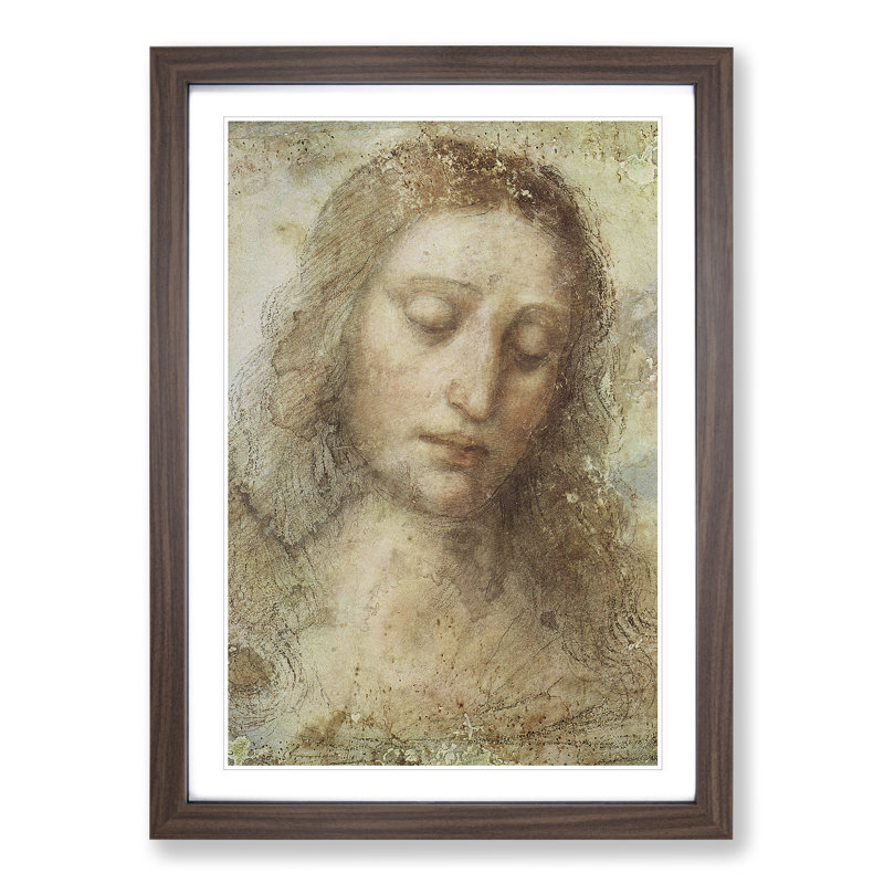 Head of Christ by Leonardo Da Vinci - Picture Frame Painting, Walnut Framed, 36cm H x 27cm W x 2cm D